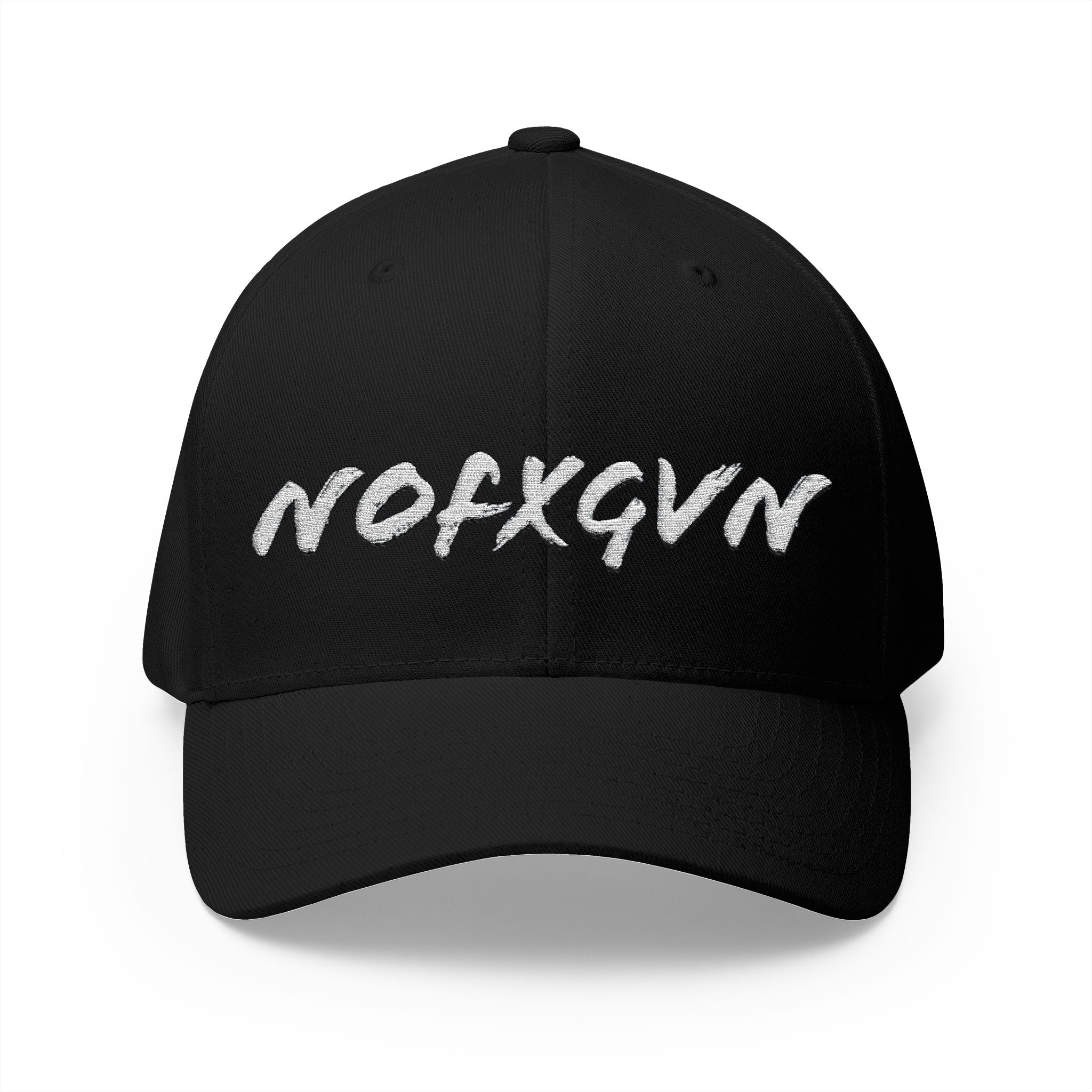 Embroidered 'NOFXGVN' Cap — White Flex-Fit Hat