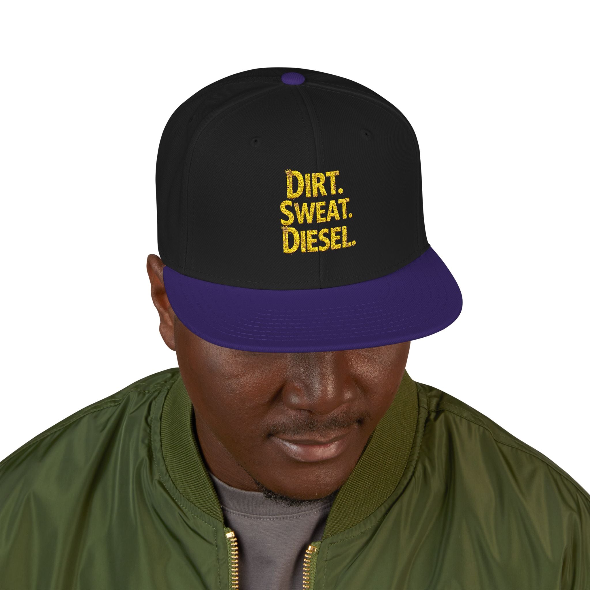 'Dirt. Sweat. Diesel.' Embroidered Snap-Back.