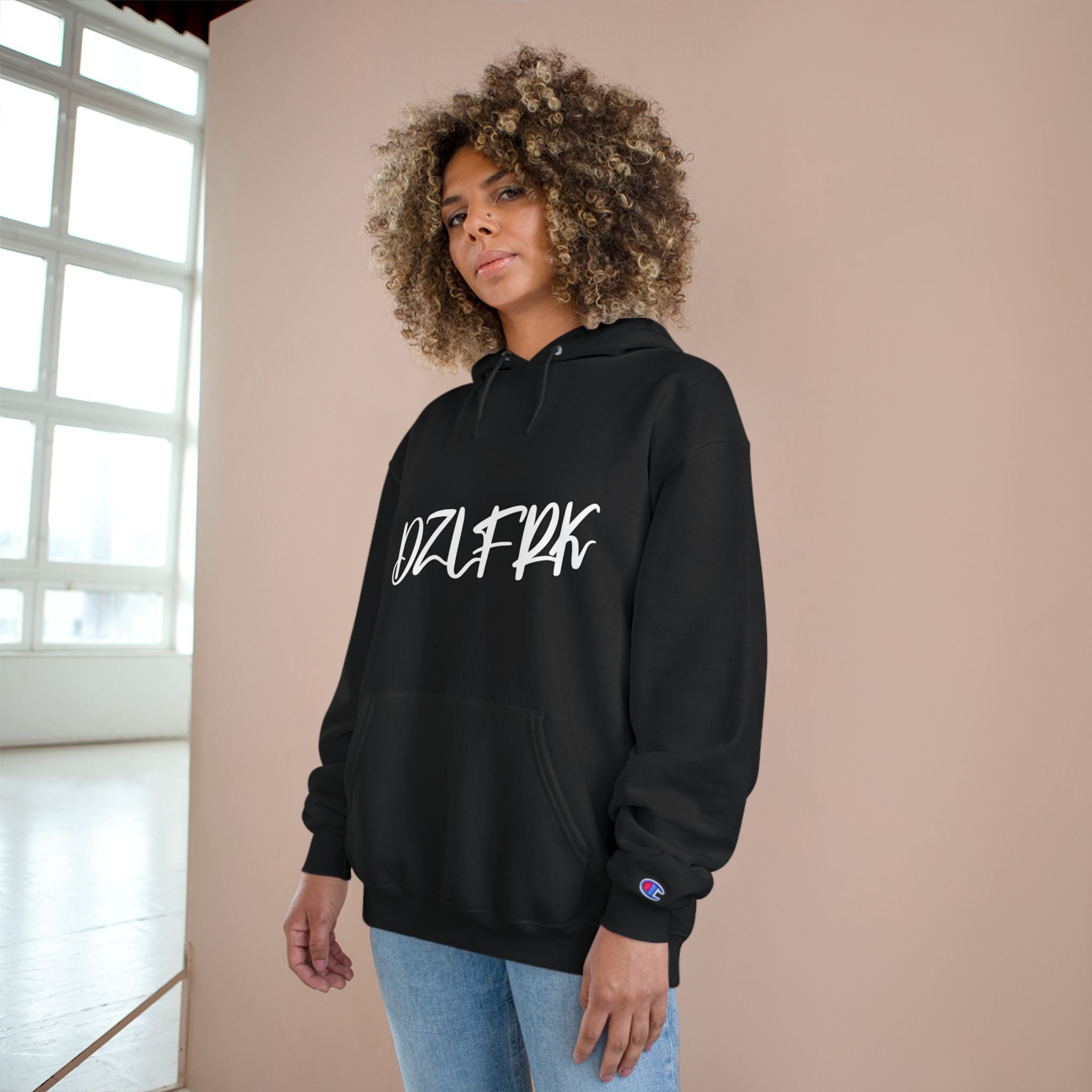 DZLFRK White Text Champion Hoodie — view 9 | NOFXGVN
