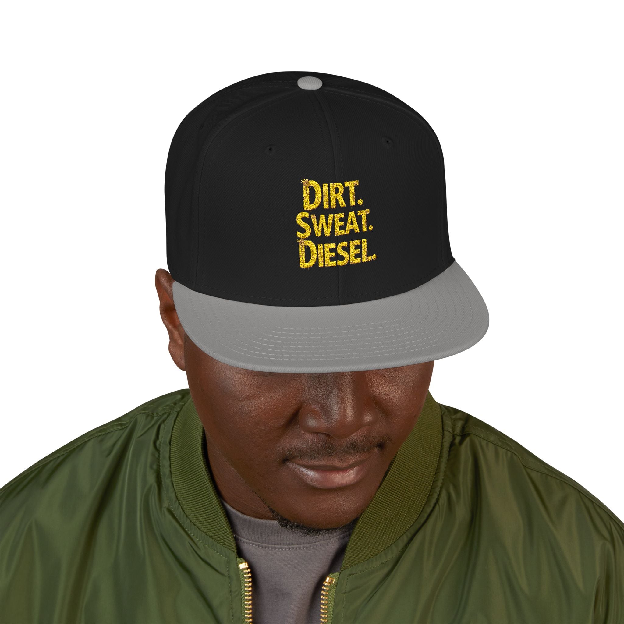 'Dirt. Sweat. Diesel.' Embroidered Snap-Back.