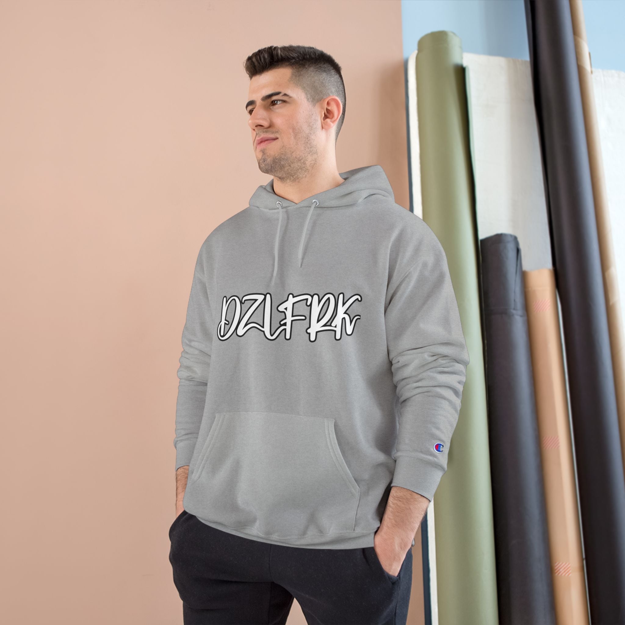 DZLFRK White Text Champion Hoodie — view 5 | NOFXGVN