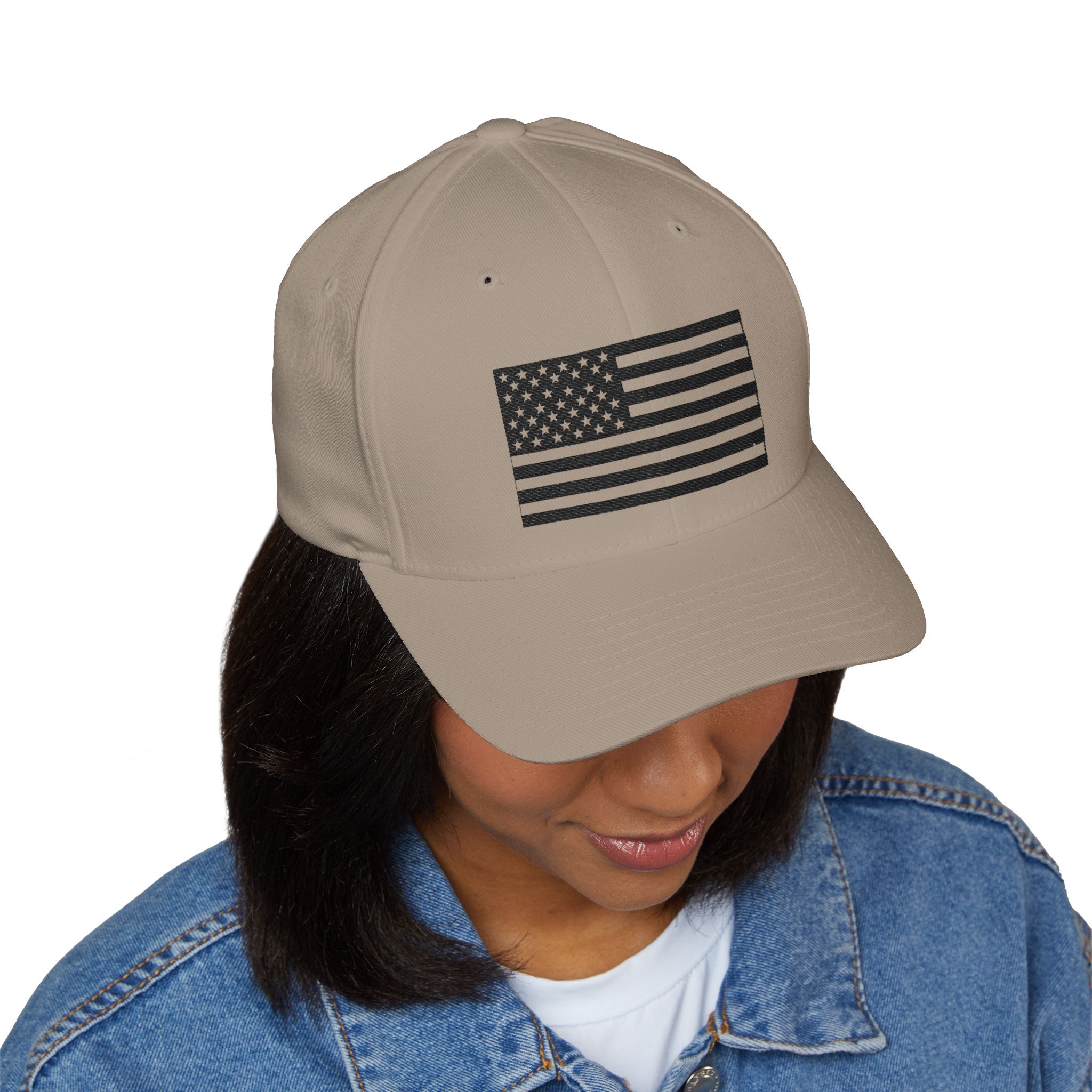 Embroidered Black & White American Flag Cap