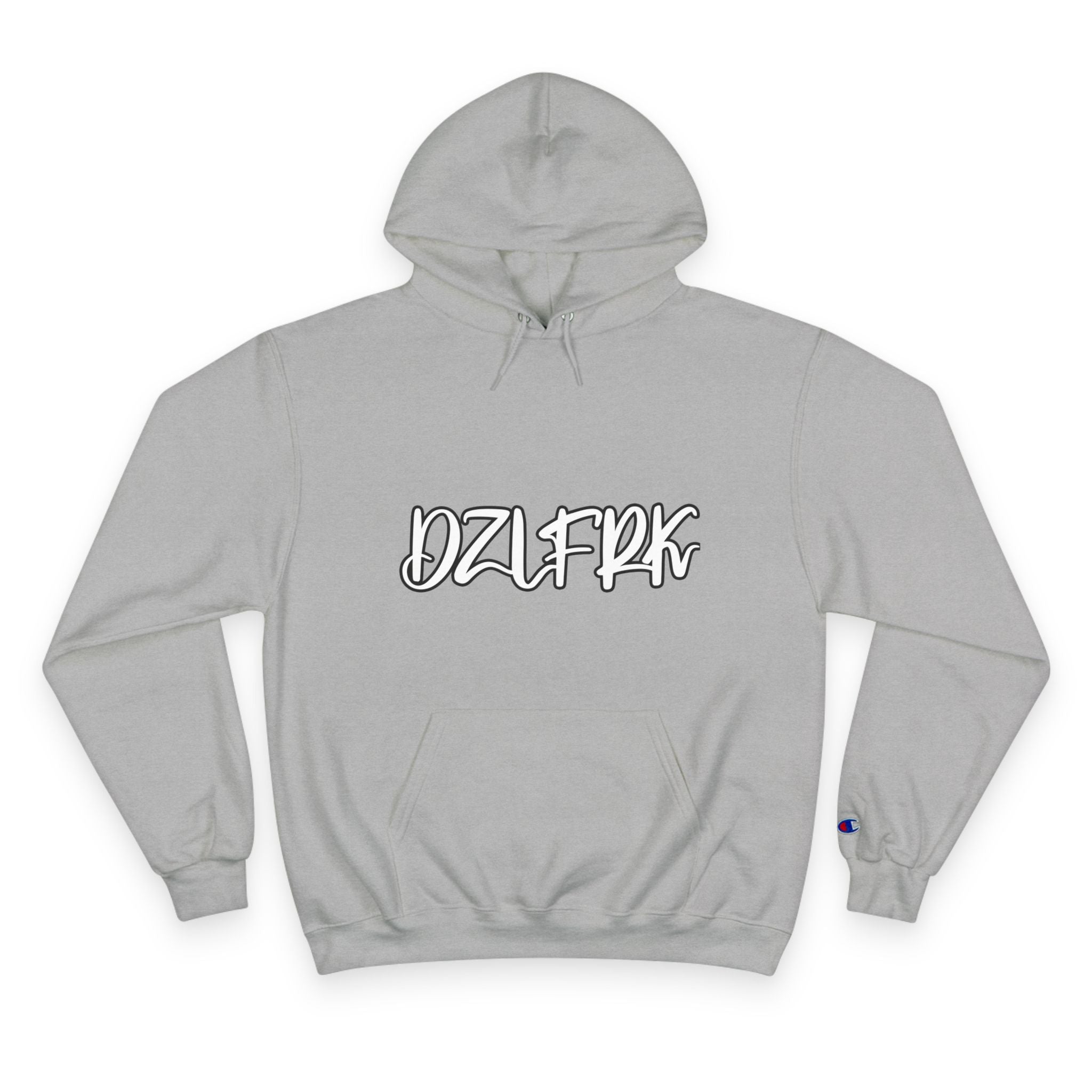 DZLFRK White Text Champion Hoodie in Light Steel | NOFXGVN