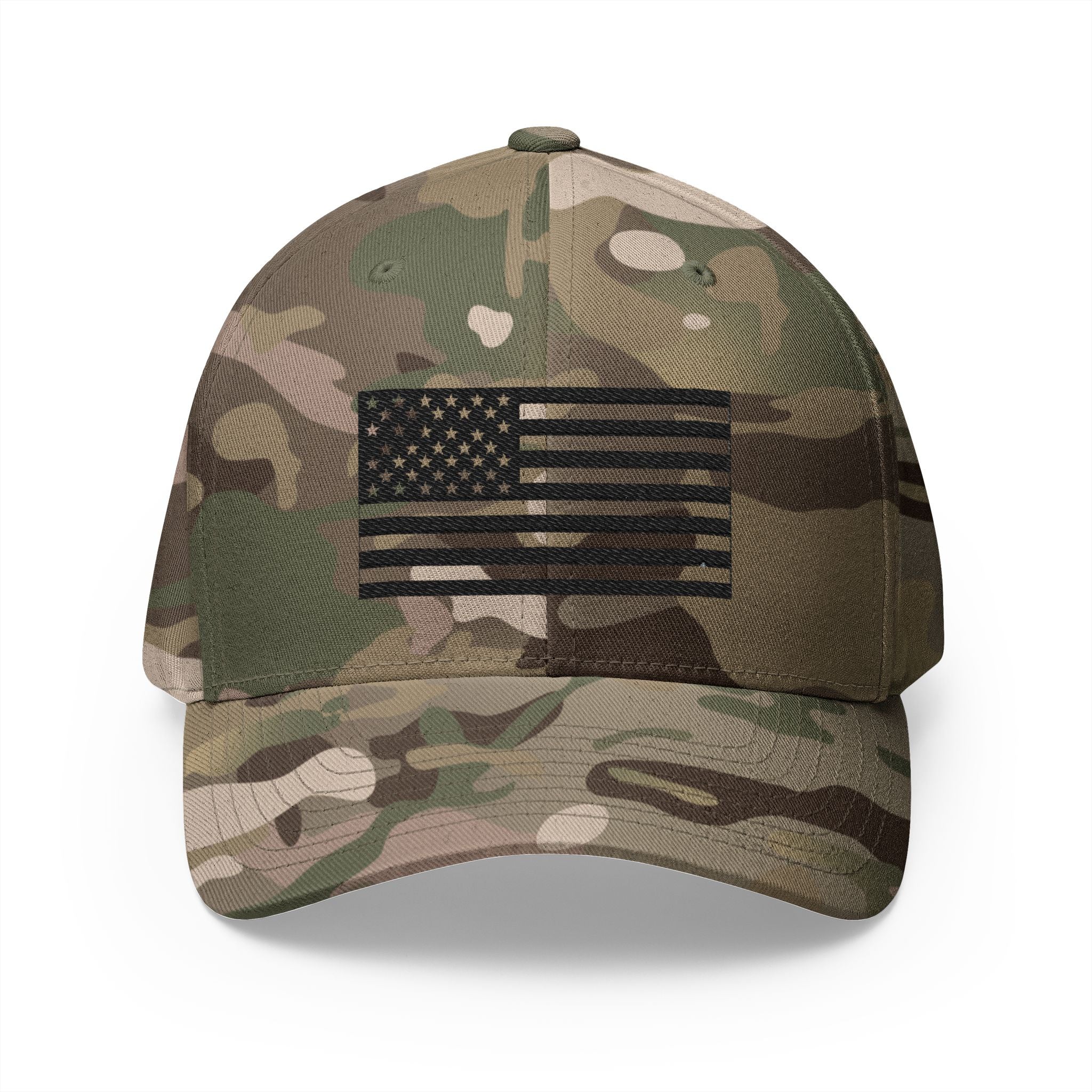 Embroidered Black & White American Flag Cap in Multicam Green | NOFXGVN
