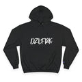 DZLFRK White Text Champion Hoodie in Black | NOFXGVN