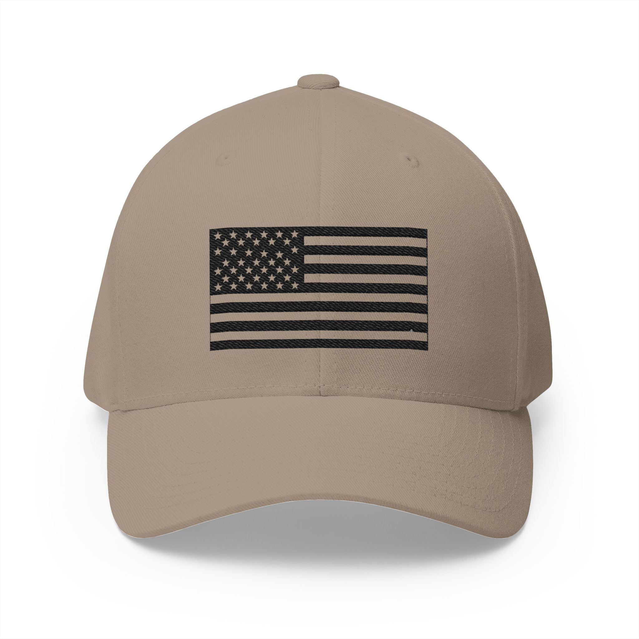 Embroidered Black & White American Flag Cap in Khaki | NOFXGVN