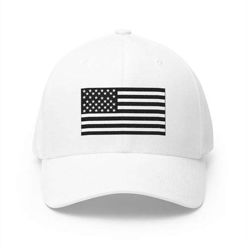 Embroidered Black & White American Flag Cap in White | NOFXGVN