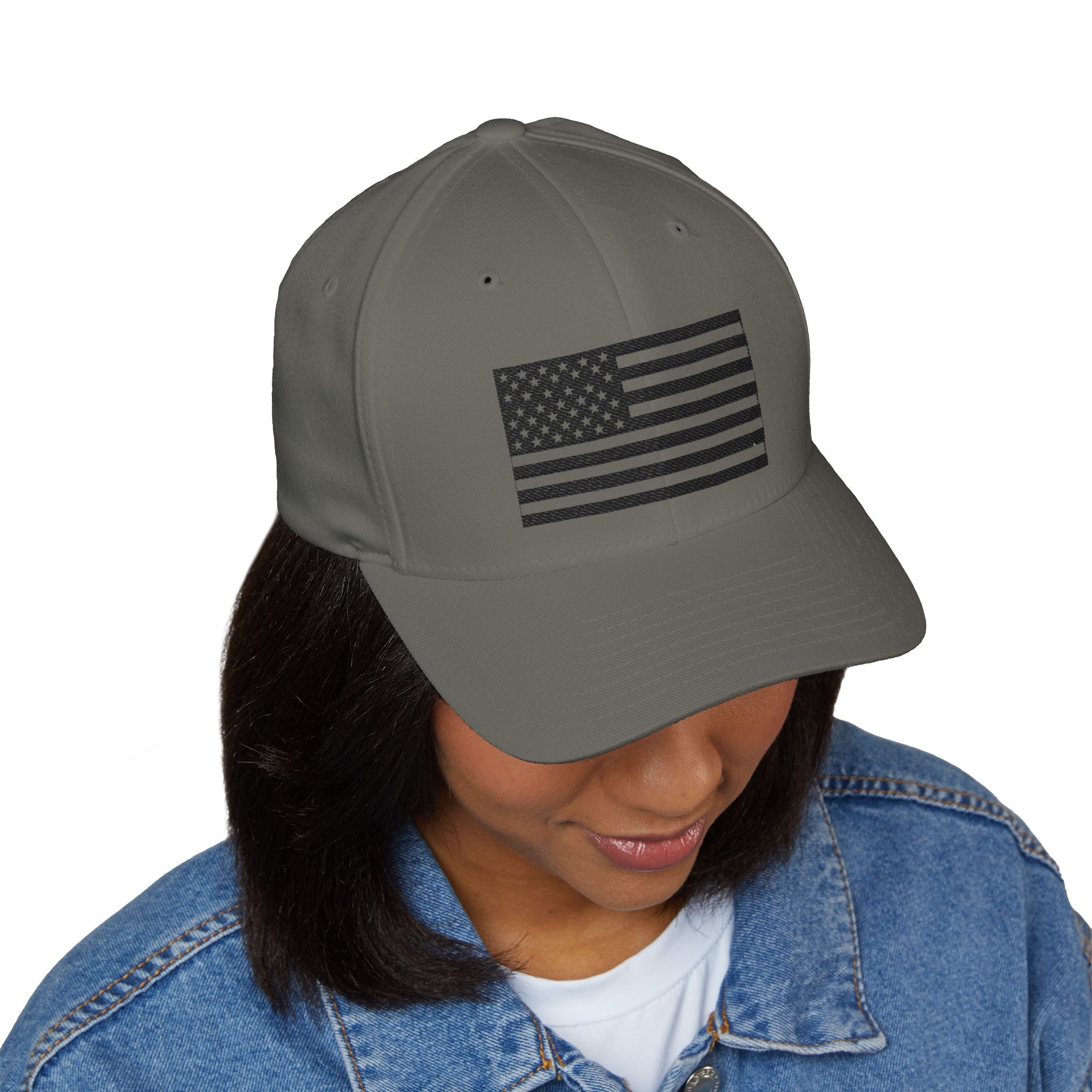 Embroidered Black & White American Flag Cap