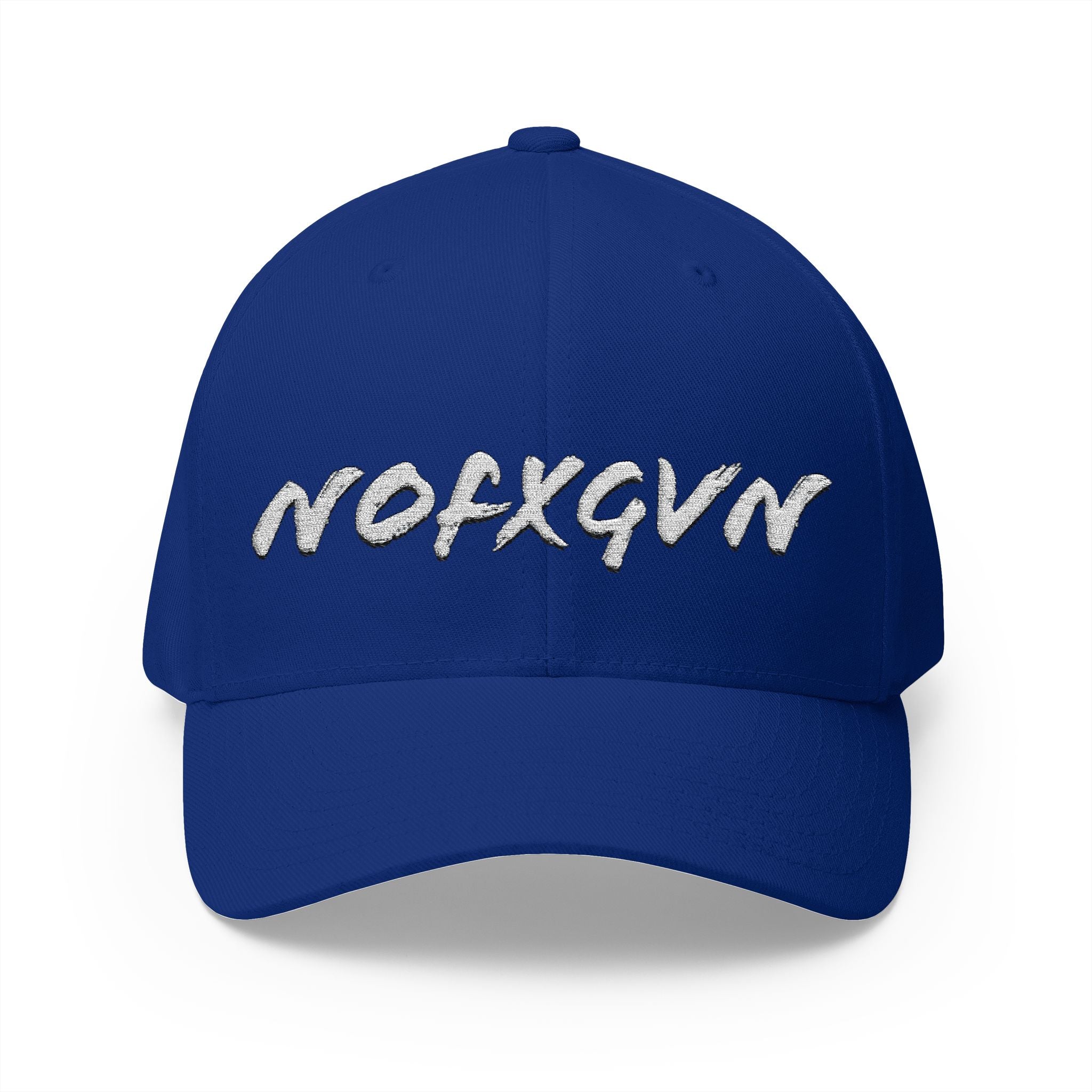 Embroidered 'NOFXGVN' Cap — White Flex-Fit Hat