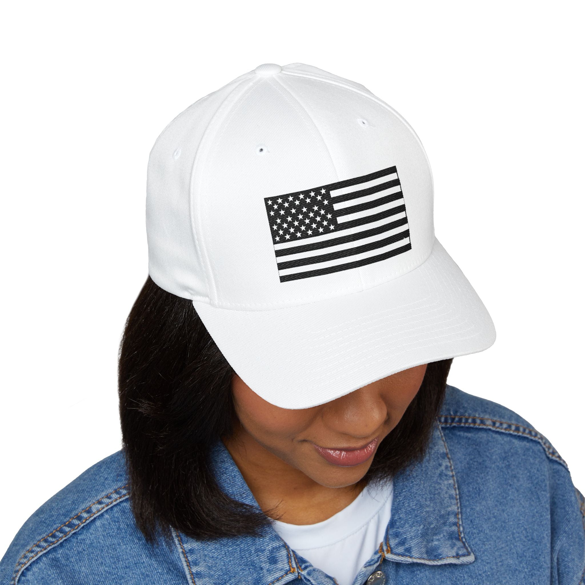 Embroidered Black & White American Flag Cap