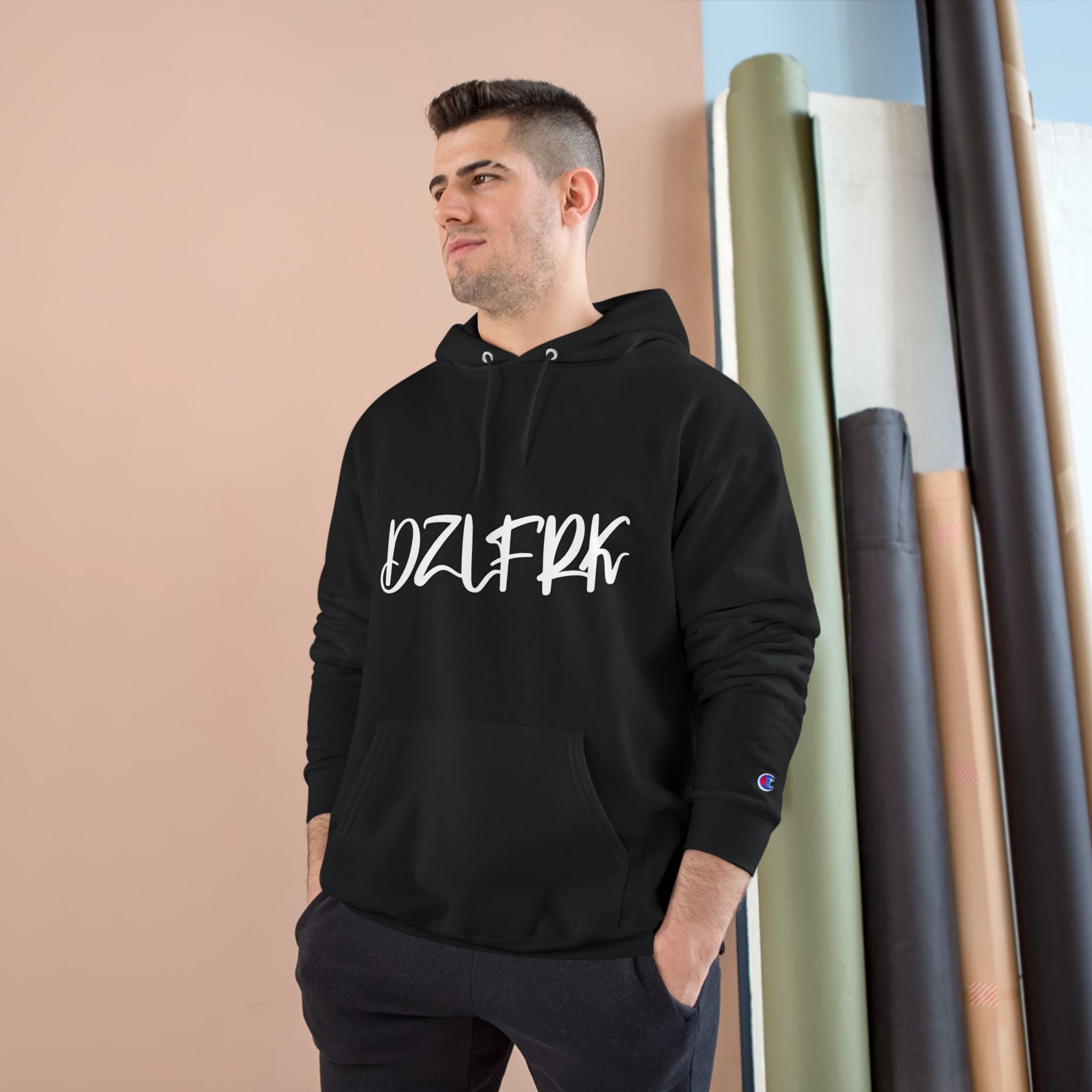 DZLFRK White Text Champion Hoodie — view 8 | NOFXGVN