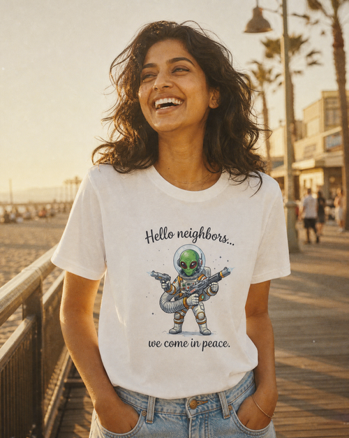 Hello neighbors... we come in peace." Unisex Graphic T‑Shirt | NOFXGVN