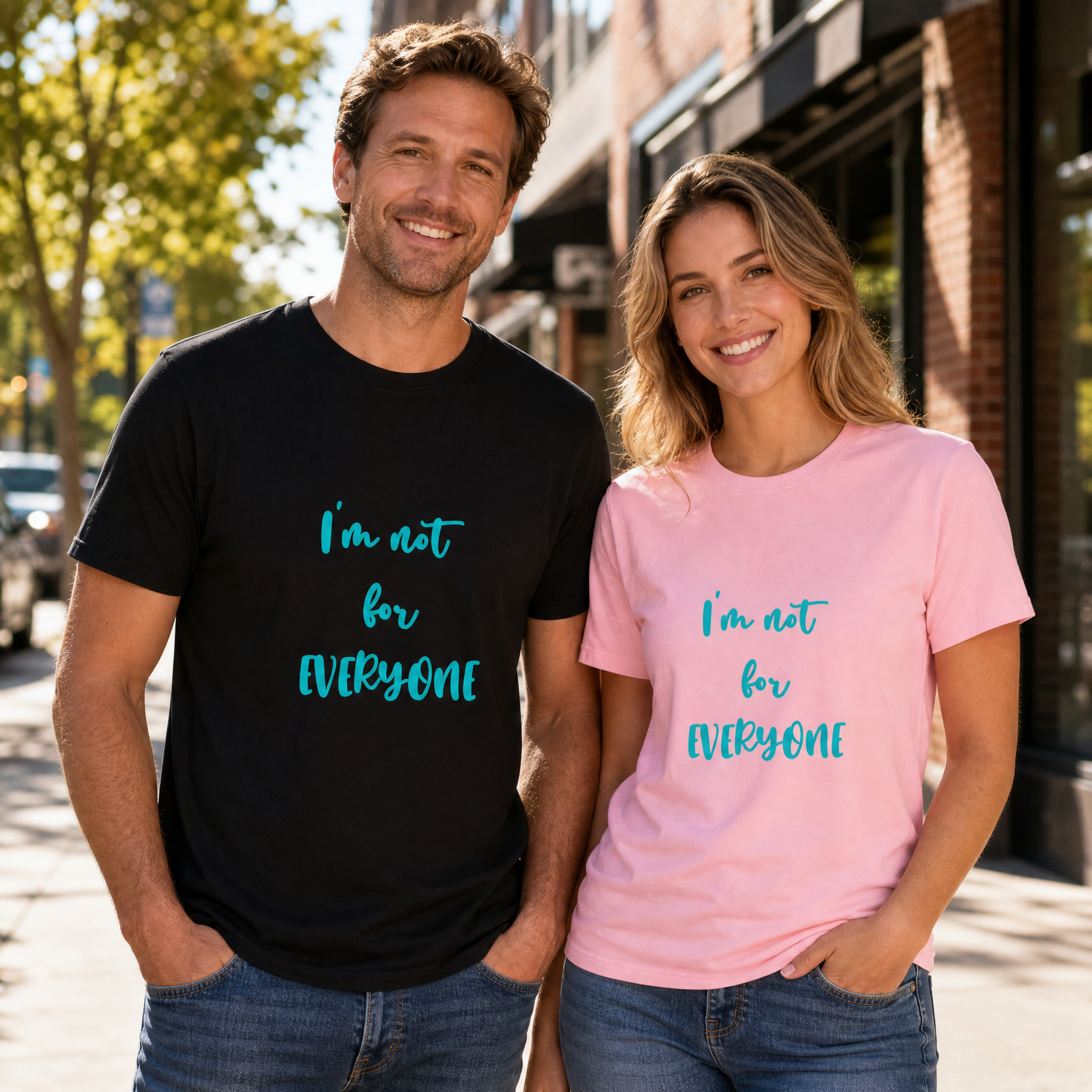 I'm Not For Everyone Unisex Tee worn by a man in Black and a woman in Pink | NOFXGVN